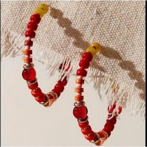 Free People Panama Beaded Hoop Earrings – Gold/Multicolor, Boho, Oversized NWT